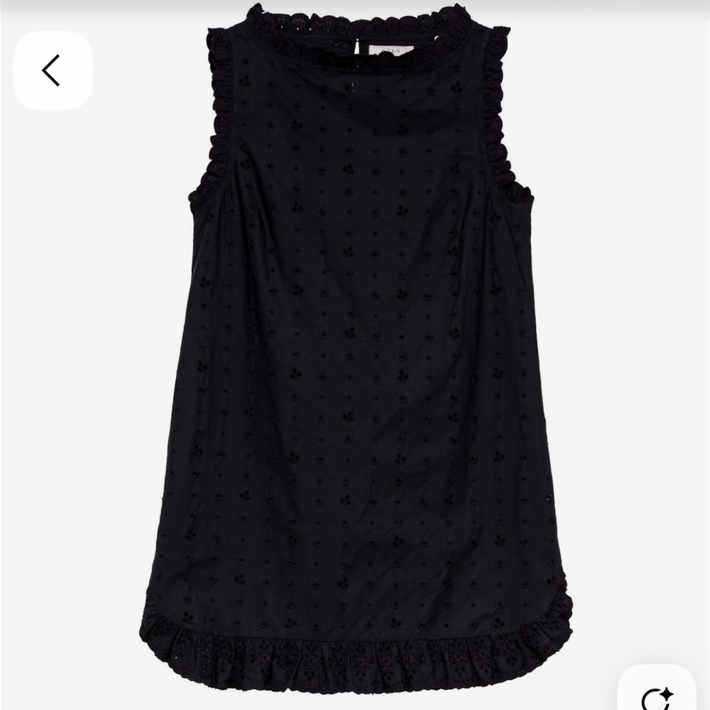 DÔEN Black Kara Ruffled Sleeveless Blouse with Bib Collar